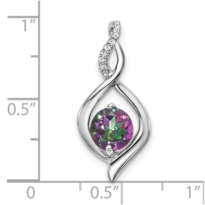 14k White Gold Mystic Fire Topaz and Real Diamond Pendant