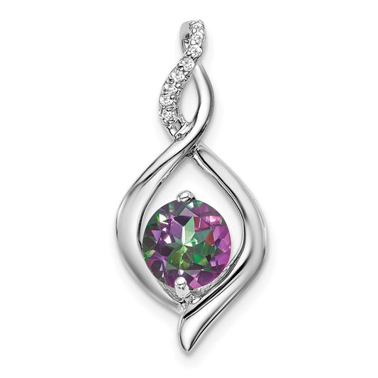 14k White Gold Mystic Fire Topaz and Real Diamond Pendant