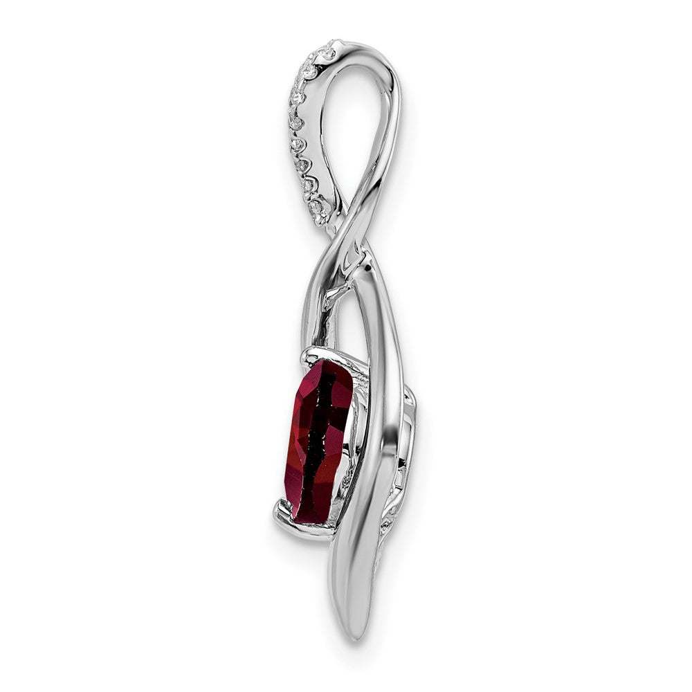14k White Gold Garnet and Real Diamond Pendant