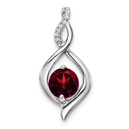 14k White Gold Garnet and Real Diamond Pendant
