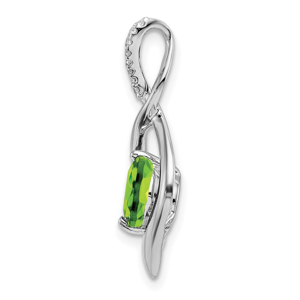 14k White Gold Peridot and Real Diamond Pendant