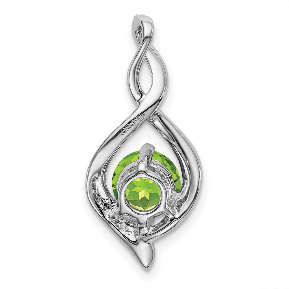 14k White Gold Peridot and Real Diamond Pendant