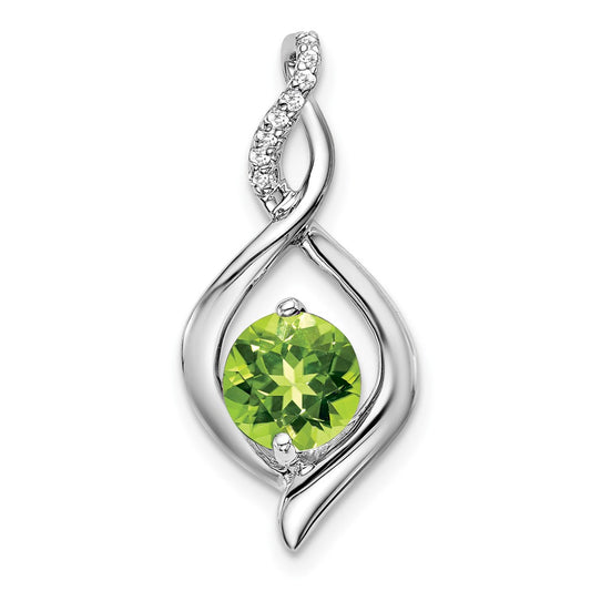 14k White Gold Peridot and Real Diamond Pendant