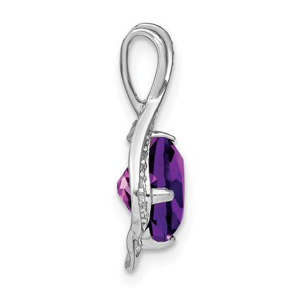 14k White Gold Amethyst and Real Diamond Pendant