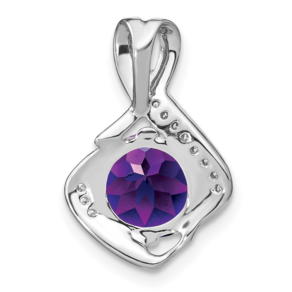 14k White Gold Amethyst and Real Diamond Pendant