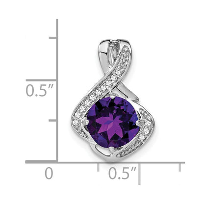 14k White Gold Amethyst and Real Diamond Pendant