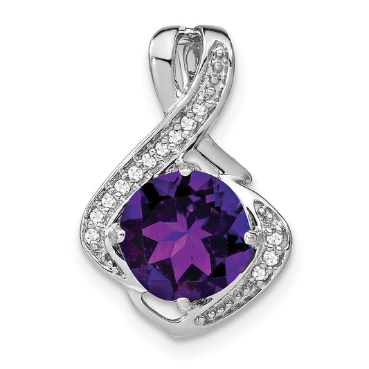 14k White Gold Amethyst and Real Diamond Pendant