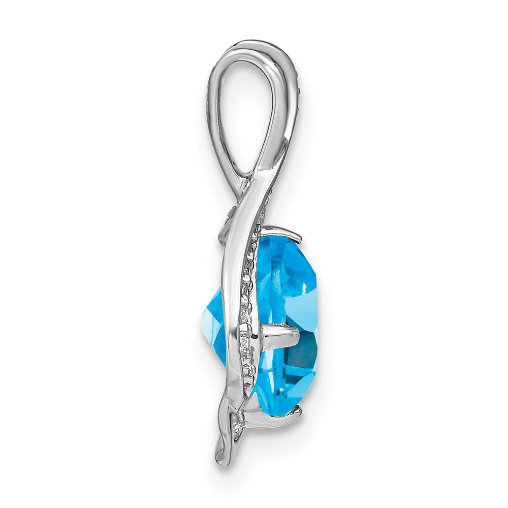 14k White Gold Blue Topaz and Real Diamond Pendant