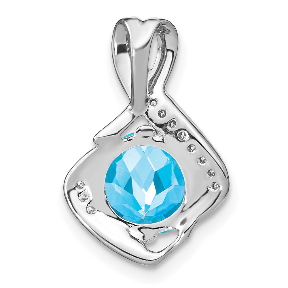 14k White Gold Blue Topaz and Real Diamond Pendant
