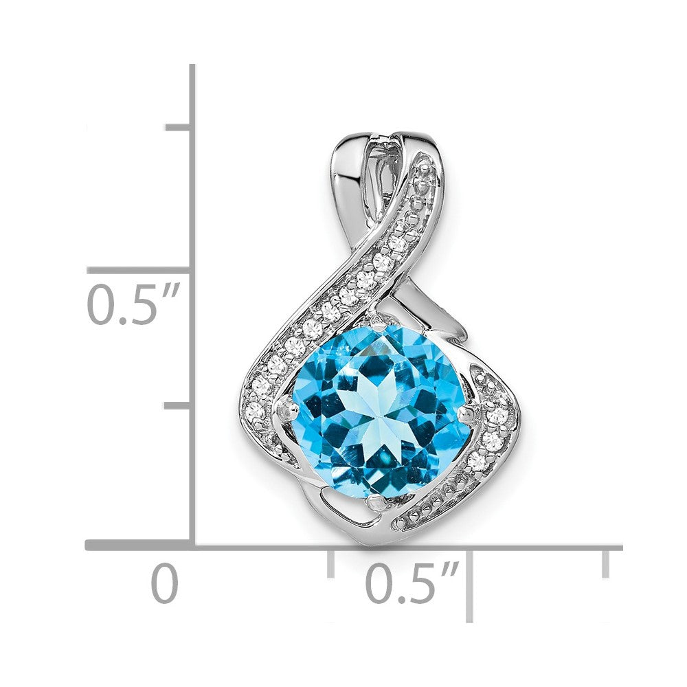 14k White Gold Blue Topaz and Real Diamond Pendant