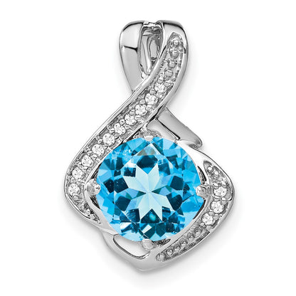 14k White Gold Blue Topaz and Real Diamond Pendant