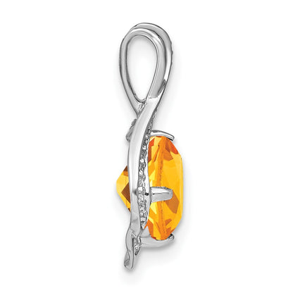 14k White Gold Citrine and Real Diamond Pendant