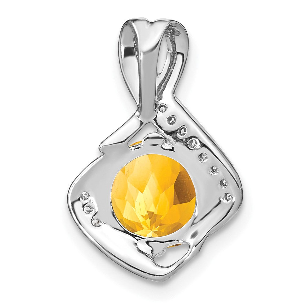 14k White Gold Citrine and Real Diamond Pendant