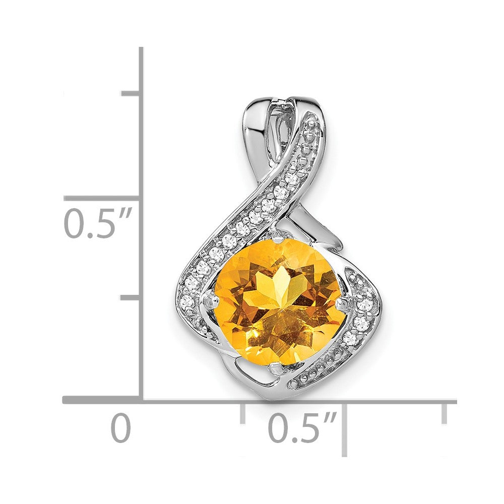 14k White Gold Citrine and Real Diamond Pendant