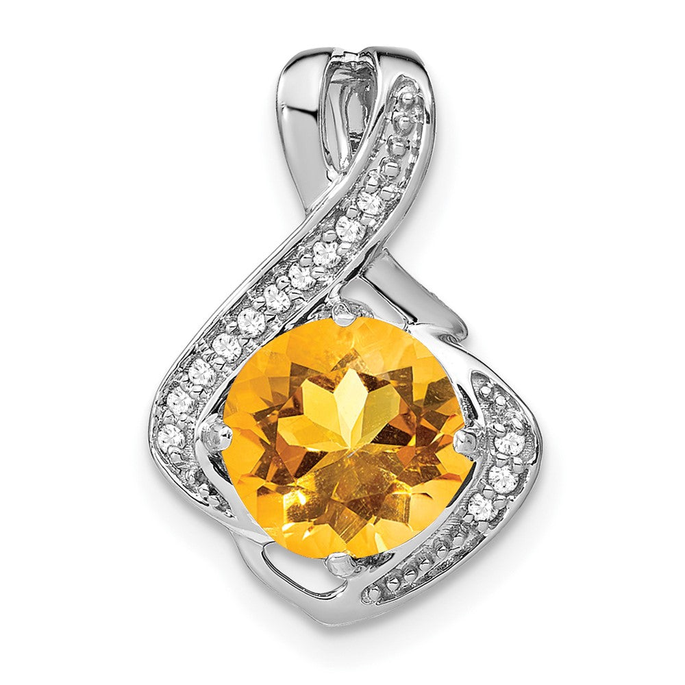 14k White Gold Citrine and Real Diamond Pendant