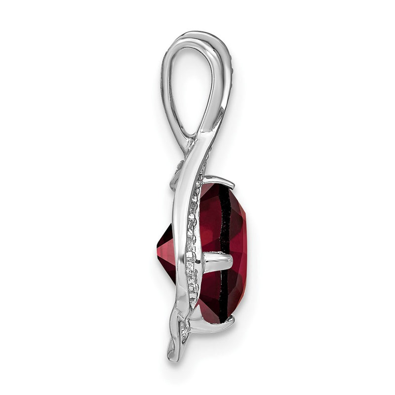 14k White Gold Garnet and Real Diamond Pendant