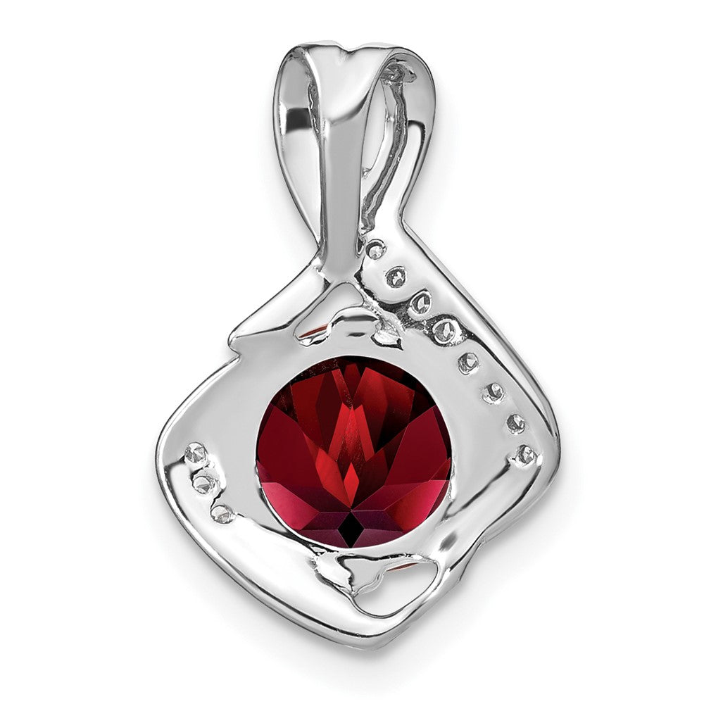 14k White Gold Garnet and Real Diamond Pendant