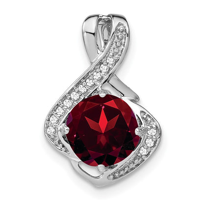 14k White Gold Garnet and Real Diamond Pendant