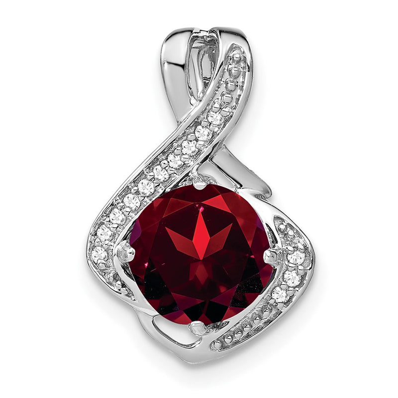 14k White Gold Garnet and Real Diamond Pendant
