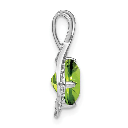 14k White Gold Peridot and Real Diamond Pendant