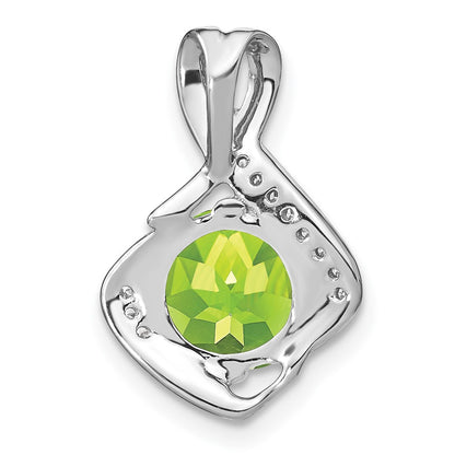 14k White Gold Peridot and Real Diamond Pendant