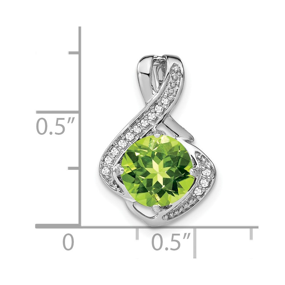 14k White Gold Peridot and Real Diamond Pendant