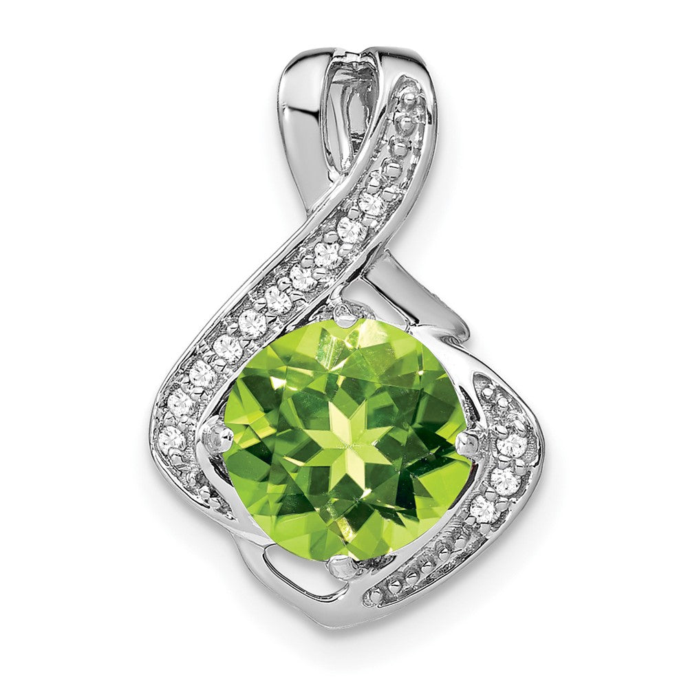 14k White Gold Peridot and Real Diamond Pendant
