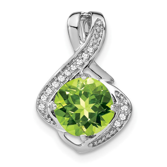 14k White Gold Peridot and Real Diamond Pendant