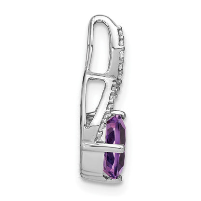 14k White Gold Cushion Amethyst and Real Diamond Pendant
