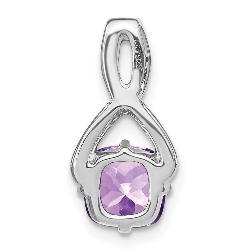 14k White Gold Cushion Amethyst and Real Diamond Pendant