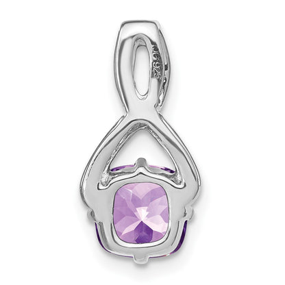 14k White Gold Cushion Amethyst and Real Diamond Pendant