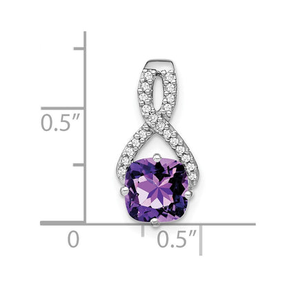 14k White Gold Cushion Amethyst and Real Diamond Pendant