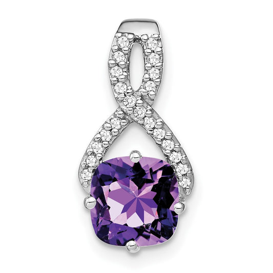 14k White Gold Cushion Amethyst and Real Diamond Pendant