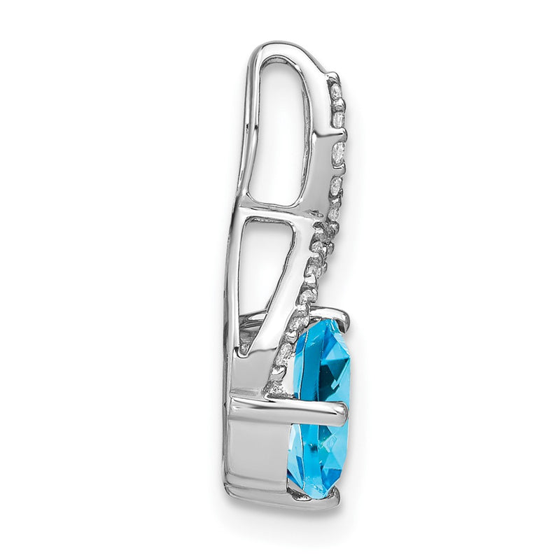 14k White Gold Cushion Blue Topaz and Real Diamond Pendant