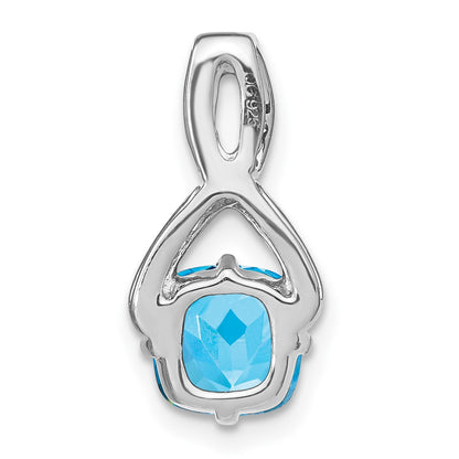 14k White Gold Cushion Blue Topaz and Real Diamond Pendant