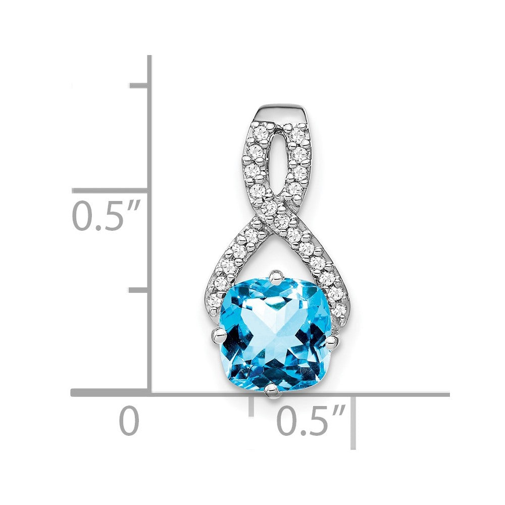 14k White Gold Cushion Blue Topaz and Real Diamond Pendant