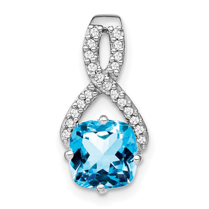 14k White Gold Cushion Blue Topaz and Real Diamond Pendant