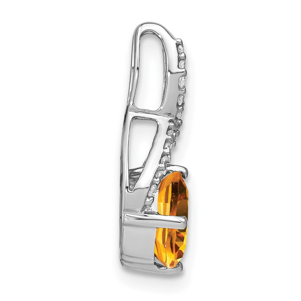 14k White Gold Cushion Citrine and Real Diamond Pendant