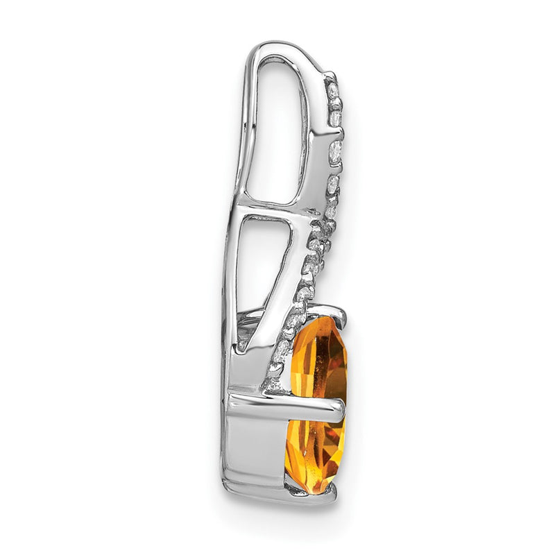14k White Gold Cushion Citrine and Real Diamond Pendant