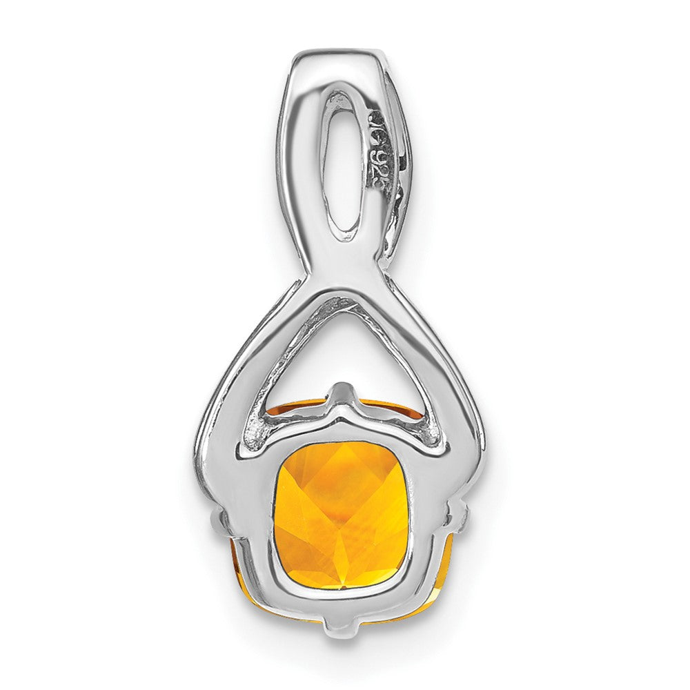 14k White Gold Cushion Citrine and Real Diamond Pendant