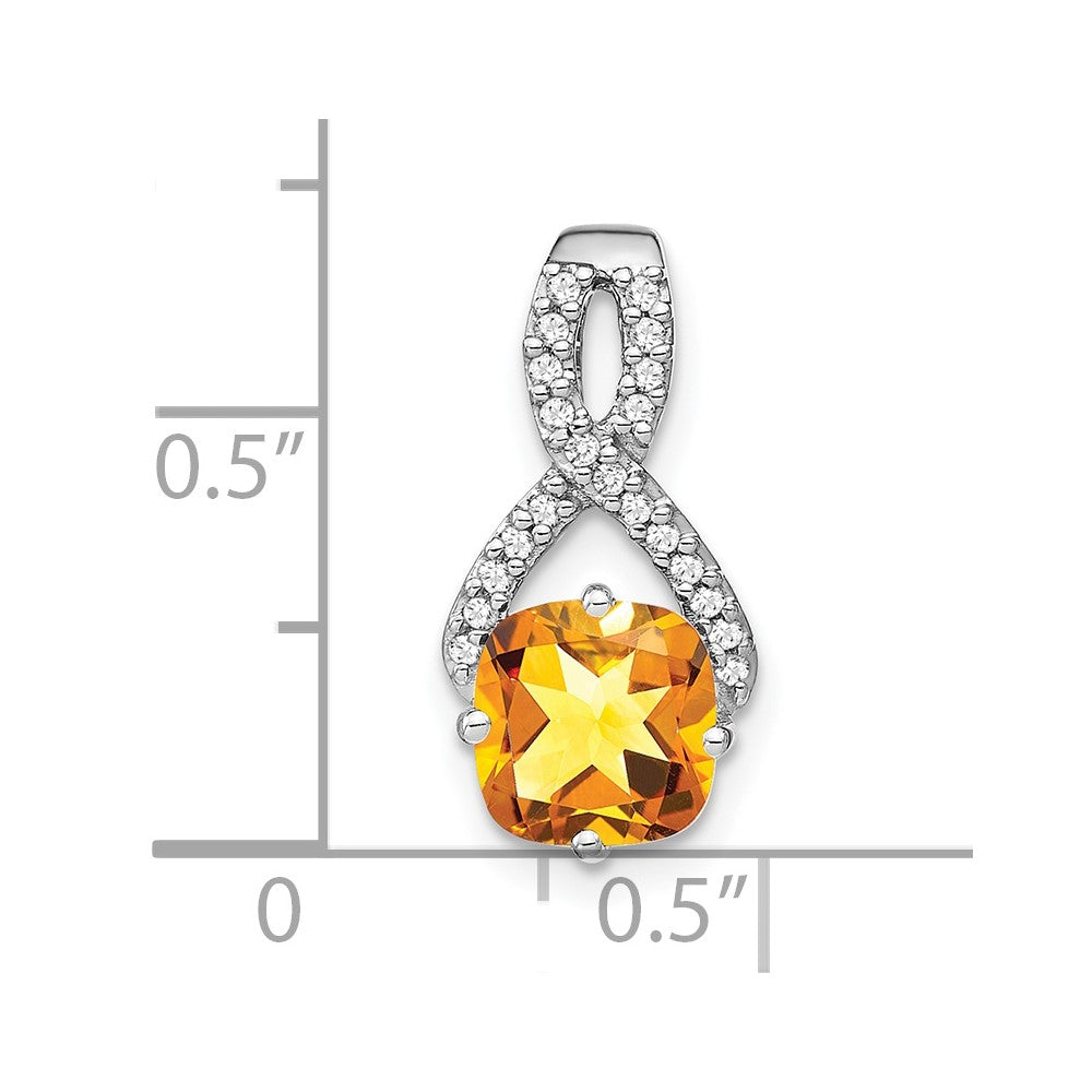 14k White Gold Cushion Citrine and Real Diamond Pendant