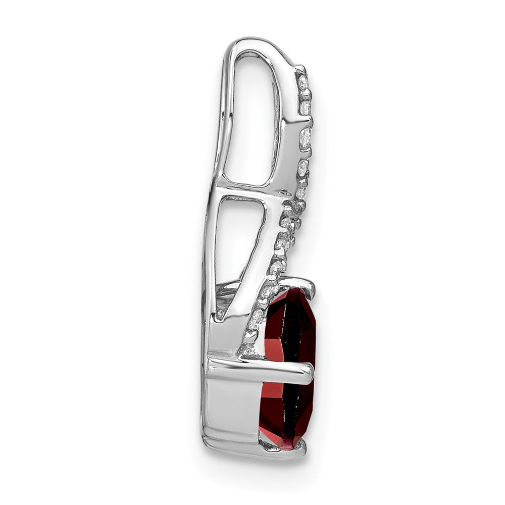 14k White Gold Cushion Garnet and Real Diamond Pendant