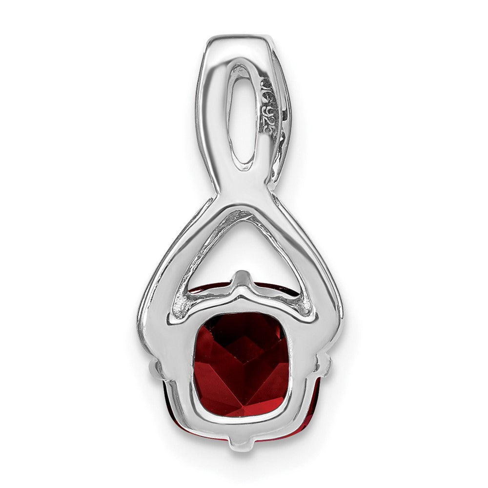 14k White Gold Cushion Garnet and Real Diamond Pendant