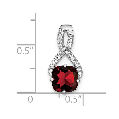 14k White Gold Cushion Garnet and Real Diamond Pendant