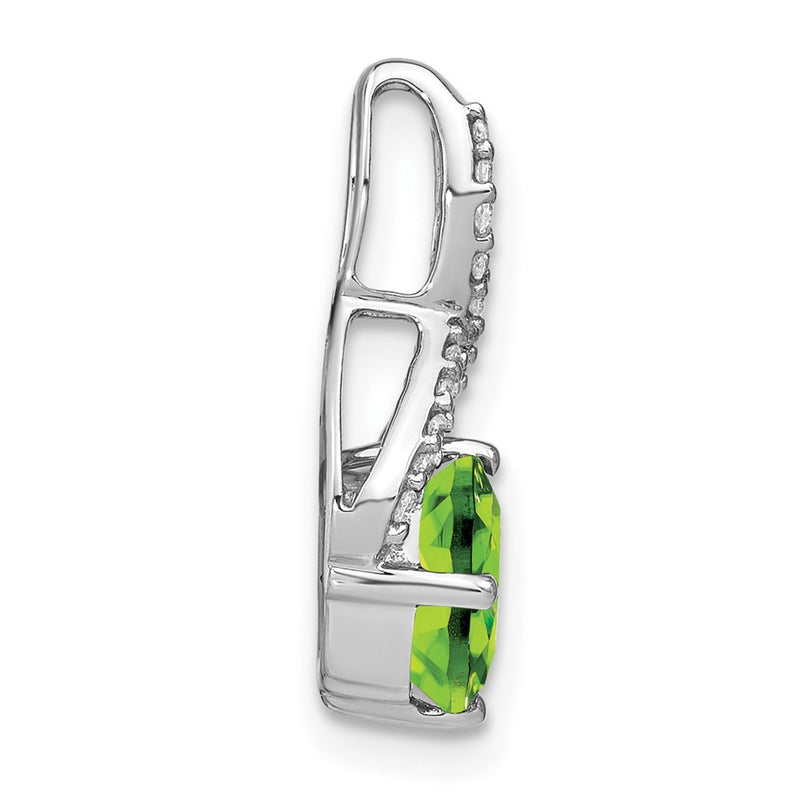 14k White Gold Cushion Peridot and Real Diamond Pendant