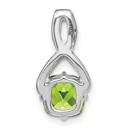 14k White Gold Cushion Peridot and Real Diamond Pendant