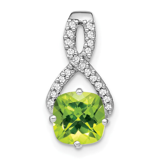 14k White Gold Cushion Peridot and Real Diamond Pendant