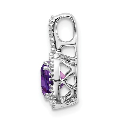 14k White Gold Cushion Amethyst and Real Diamond Pendant