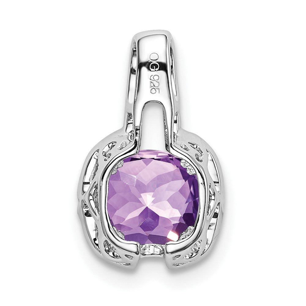 14k White Gold Cushion Amethyst and Real Diamond Pendant
