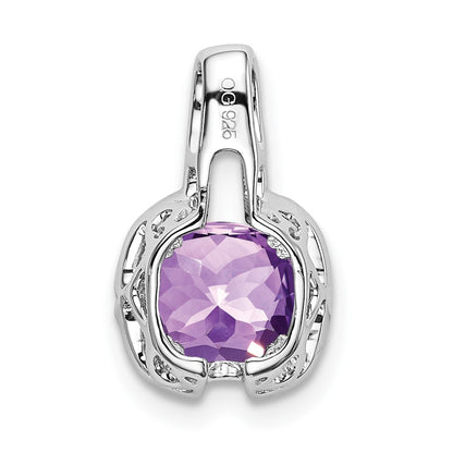 14k White Gold Cushion Amethyst and Real Diamond Pendant